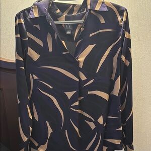 Worthington Black Graphic Long Sleeve Blouse